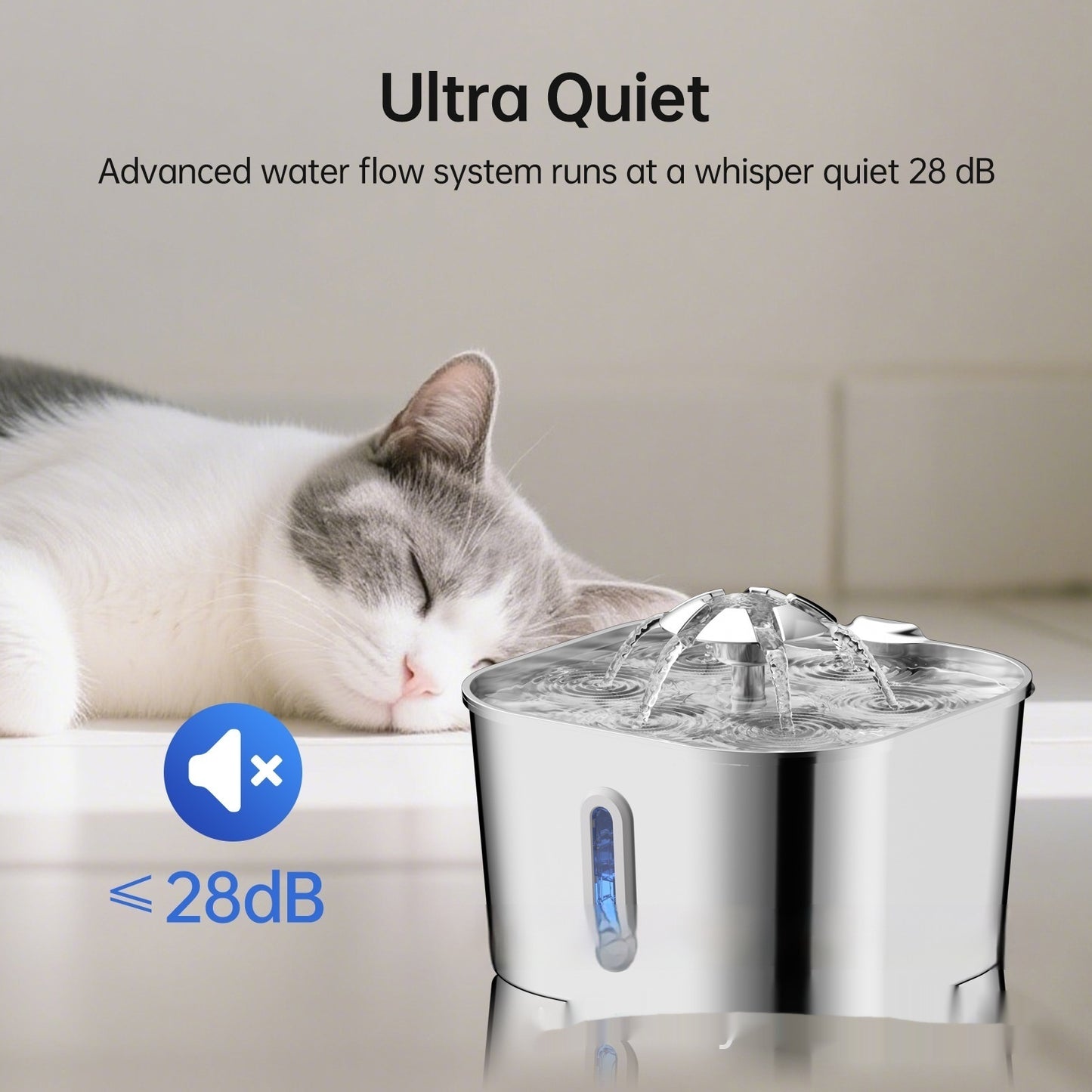 2.2L Stainless Steel Pet Cat Water Fountain Dogs And Cats Water Feeder